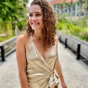 Glamorous Gold Wrap Midi Dress - Bali Designer Small